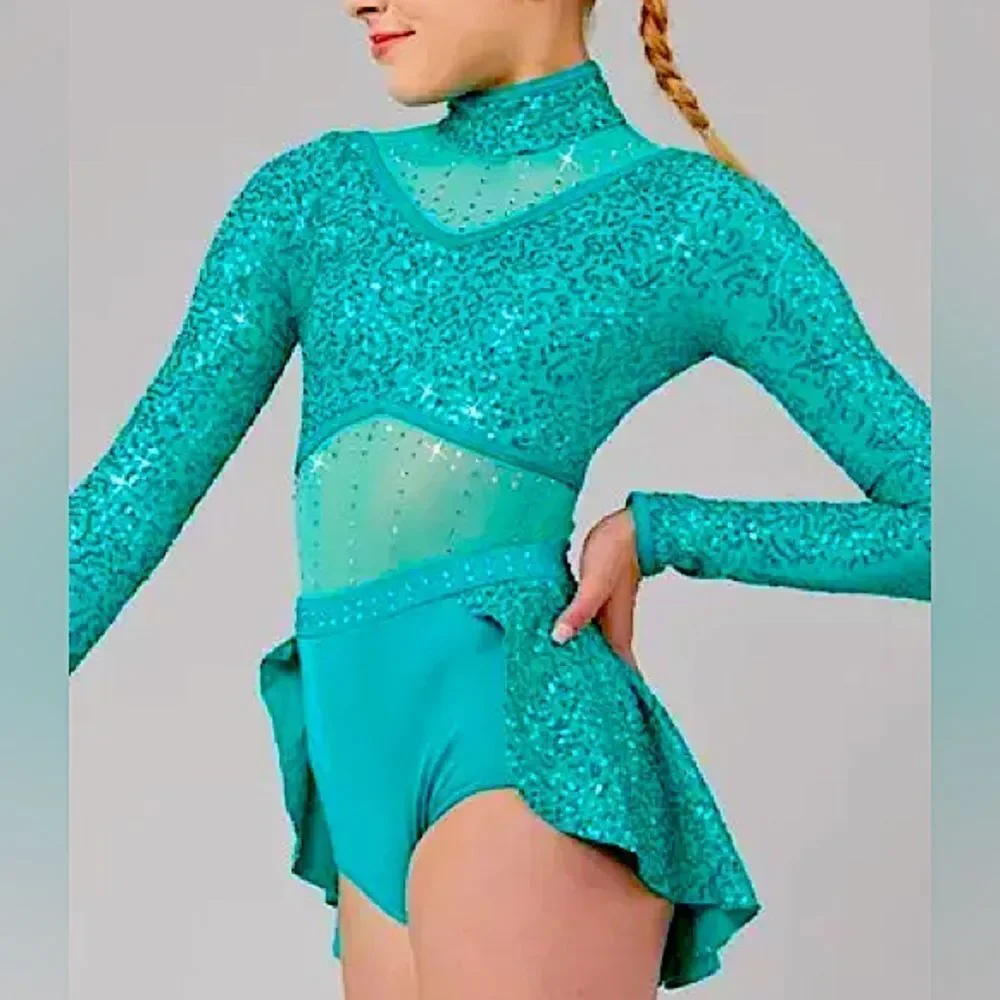 WEISSMAN Elite Dance Costume Kelly green sequin Crazy What Love Can Do 14913 SA